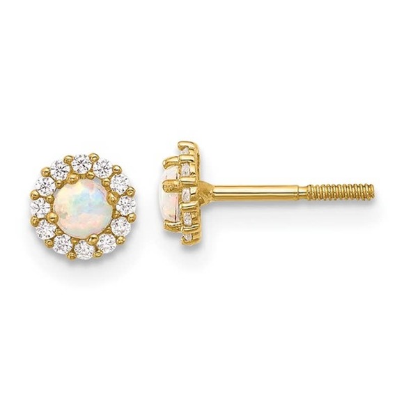 Solid 14K Yellow Gold Women's Opal CZ Stud Earrings Small 5.3mm